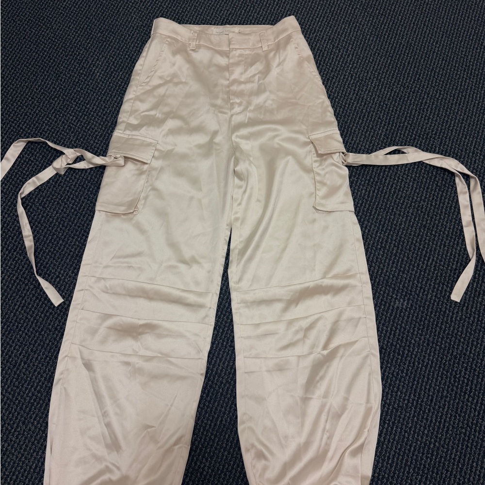 Satin Cream Cargo Pants